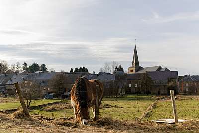 Petit village belge au soleil couchant