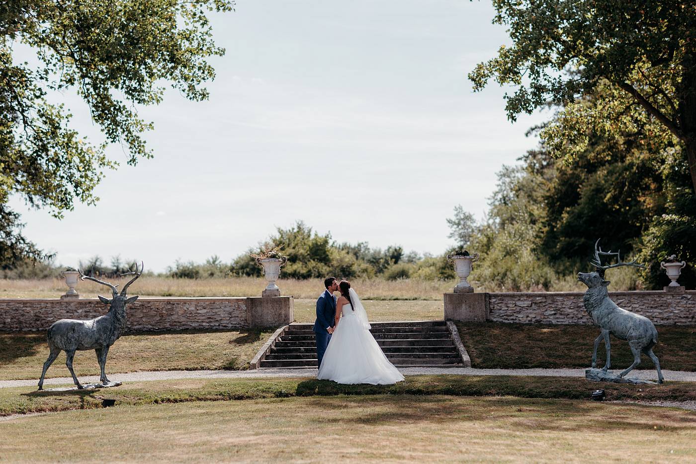 Photo de couple symétrique avec les cerfs du château de Breuil à Garancières