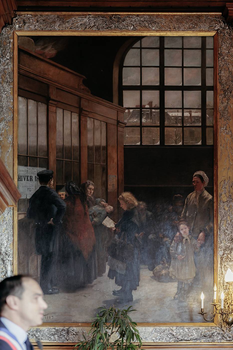 Gros plan sur une peinture que l'on peut retrouver dans la salle des mariages du 19e arrondissement de Paris